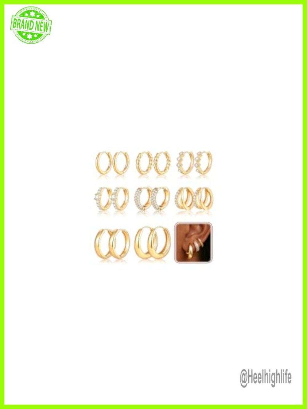 8 Pairs 14K Gold Plated Hoop Earrings Set Stackable Earrings